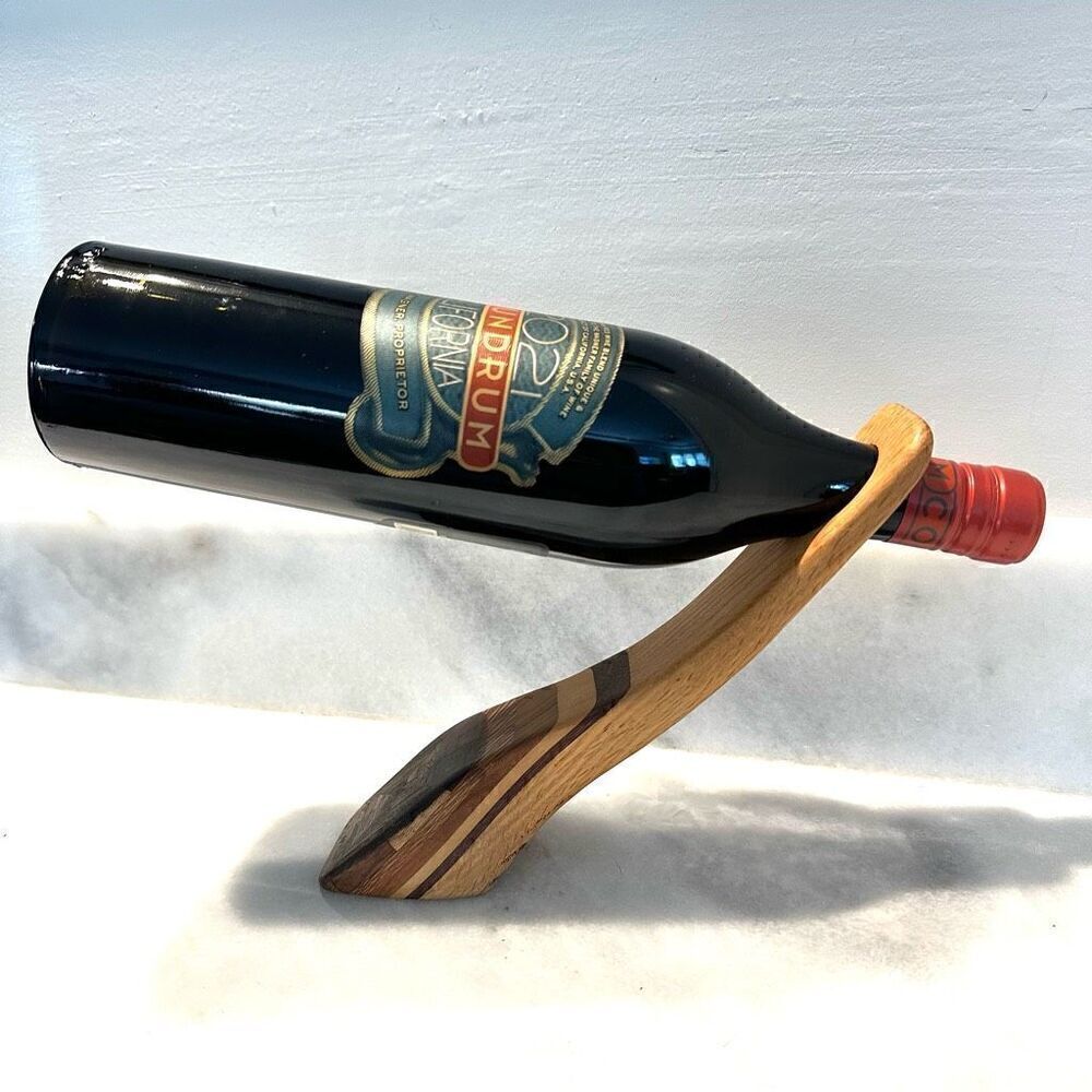 Handmade Handcarved Balancing Gravity Wooden Wine Stand Art or Rack Great Gift